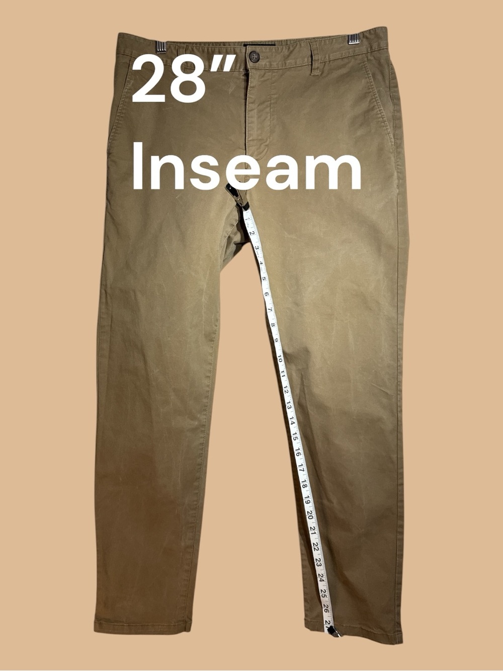 Under 5’ 10” Chino Casual Slacks Almond Tan 33 x 28 - Fits like 32 Waist - Picture 3 of 8
